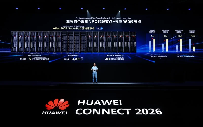 Huawei Atlas 960E SuperPoD liquid-cooled AI computing cabinets built on Ascend 960 chips