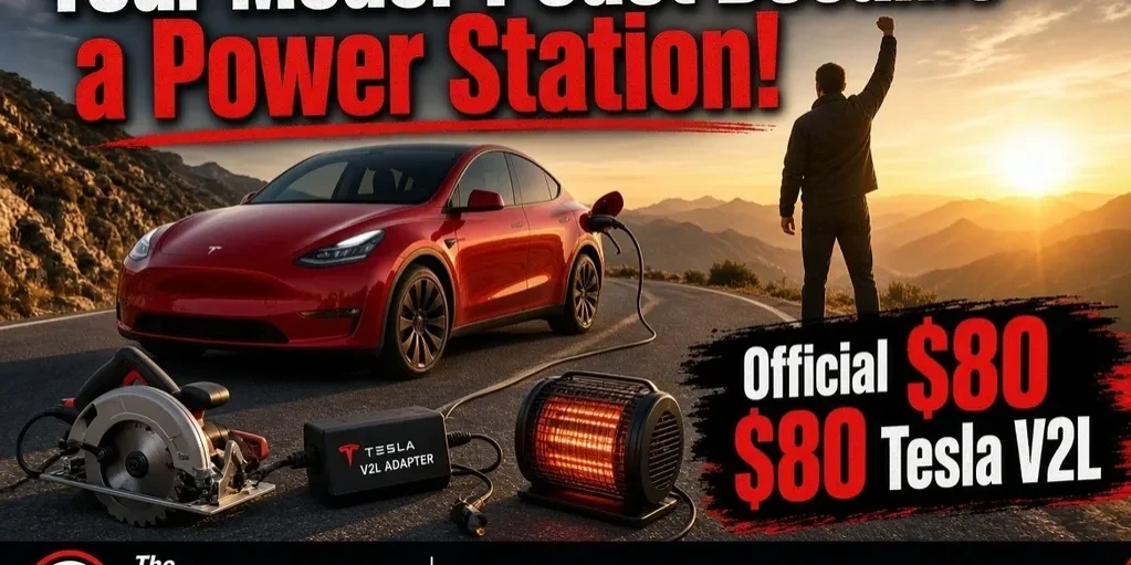 Red Tesla Model Y with power accessories.